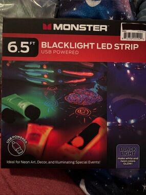 6.5 ft Blacklight LED Strip USB Powered - Black